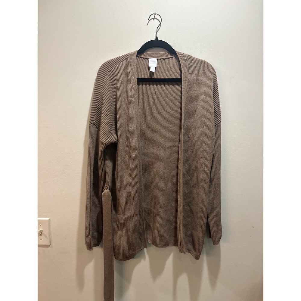 Max‎ Mara Leisure Women's Brown Ribbed Knit Open Front Cardigan (READ)